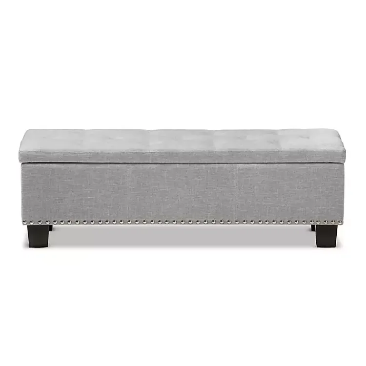 Kirklands Home Entryway Furniture|Taupe Button-Tufted Upholstered Storage Bench Tan