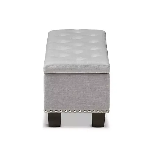 Kirklands Home Entryway Furniture|Taupe Button-Tufted Upholstered Storage Bench Tan