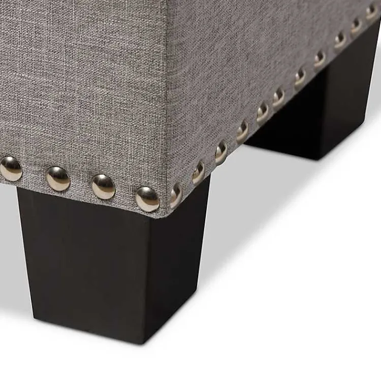 Kirklands Home Entryway Furniture|Taupe Button-Tufted Upholstered Storage Bench Tan