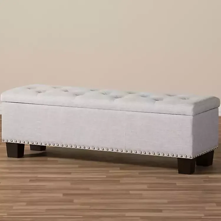 Kirklands Home Entryway Furniture|Taupe Button-Tufted Upholstered Storage Bench Tan