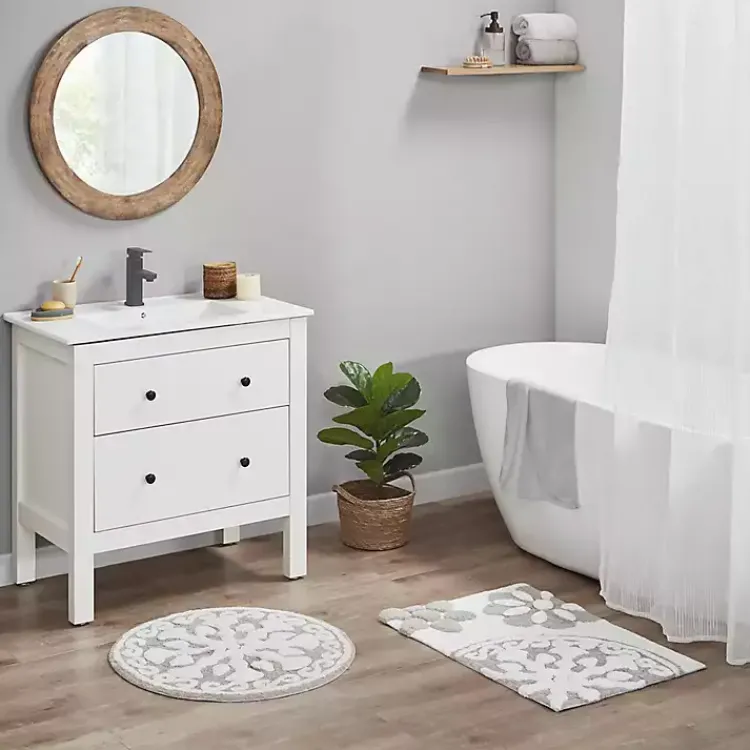 Kirklands Home Bathroom Rugs|Taupe Cotton Tufted Medallion Bath Mat, 25 in. Tan