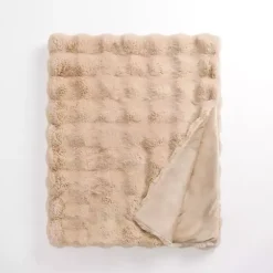 Hot Taupe Faux Fur Bubble Throw Blankets & Throws