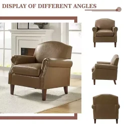 Kirklands Home Accent Chairs|Taupe Faux Leather Nailhead Taylor Armchair Brown