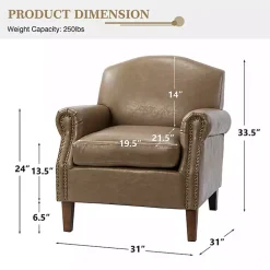 Kirklands Home Accent Chairs|Taupe Faux Leather Nailhead Taylor Armchair Brown