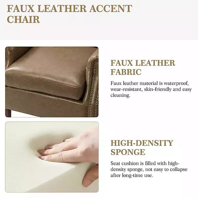 Kirklands Home Accent Chairs|Taupe Faux Leather Nailhead Taylor Armchair Brown