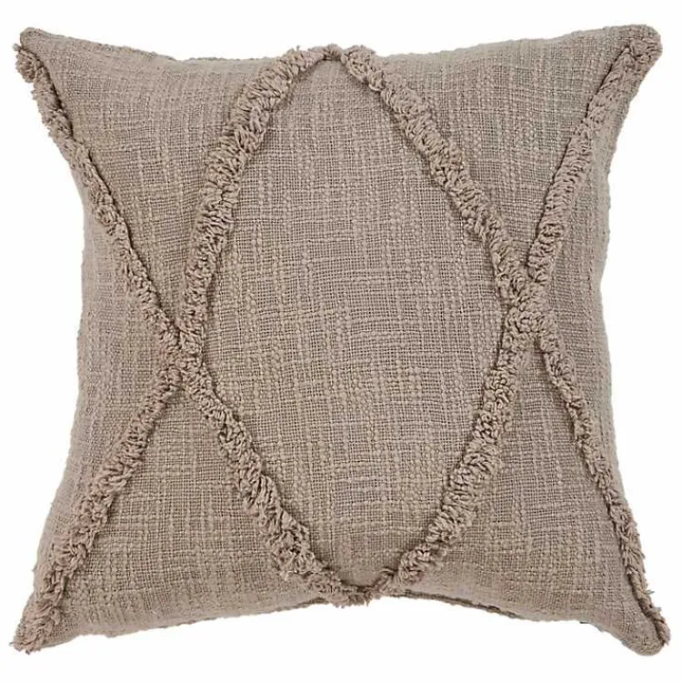 Outlet Taupe Fringe Diamond Pillow, 20 in. Pillows