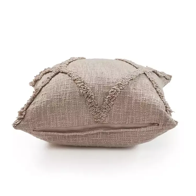 Outlet Taupe Fringe Diamond Pillow, 20 in. Pillows
