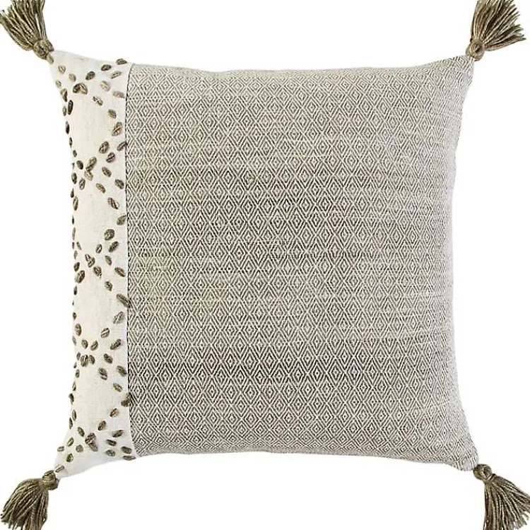 Best Taupe Kantha Stitch Recycled Throw Pillow Pillows