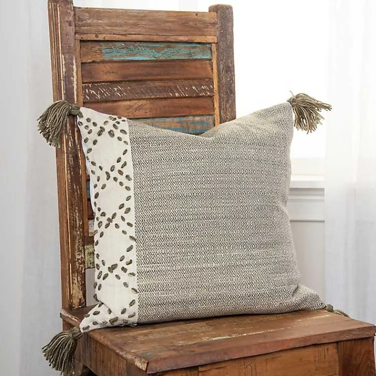 Best Taupe Kantha Stitch Recycled Throw Pillow Pillows