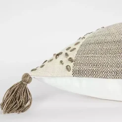 Best Taupe Kantha Stitch Recycled Throw Pillow Pillows