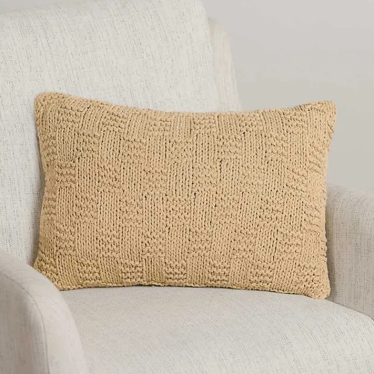 Sale Taupe Knit Checkerboard Lumbar Pillow Pillows