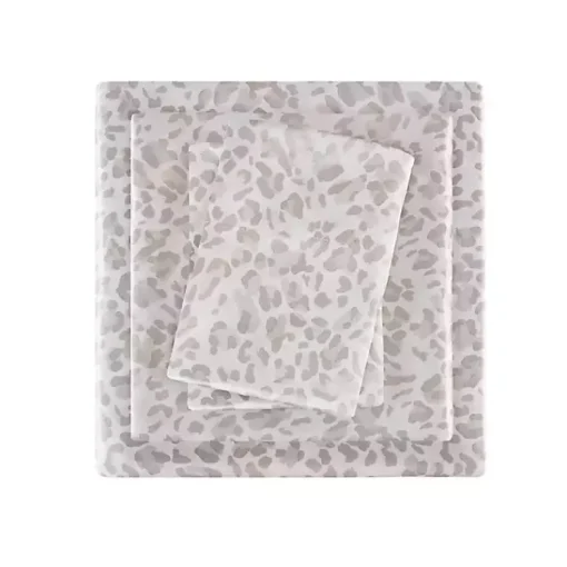 Kirklands Home Bed Sheets|Taupe Leopard Print Satin 4-pc. King Sheet Set