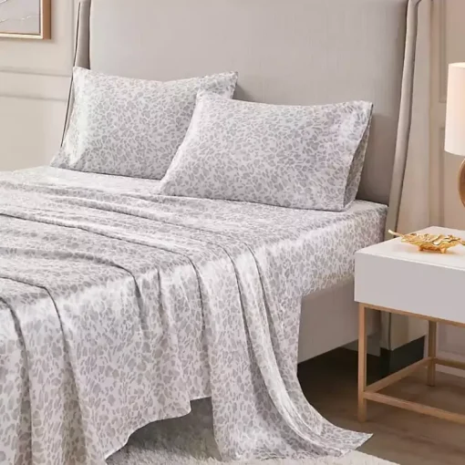 Kirklands Home Bed Sheets|Taupe Leopard Print Satin 4-pc. King Sheet Set