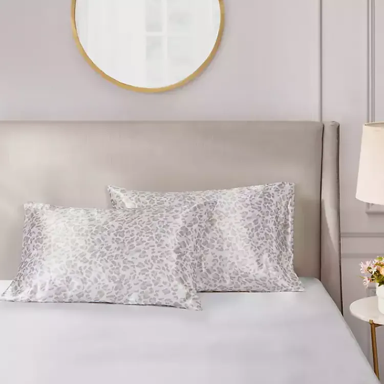 Kirklands Home Bed Sheets|Taupe Leopard Satin King 2-pc. Pillow Case Set