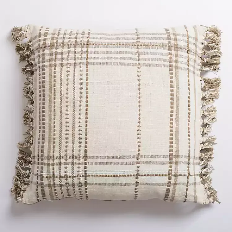 Sale Taupe Plaid Reversible Pillow Pillows