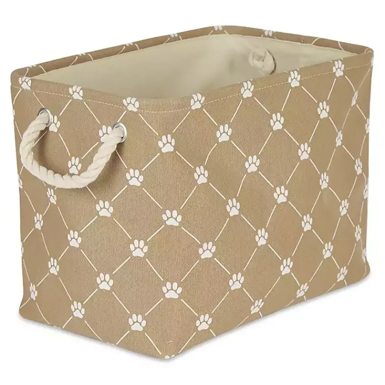 Taupe Trellis Paw Print Storage Basket, 14 in. Baskets & Boxes