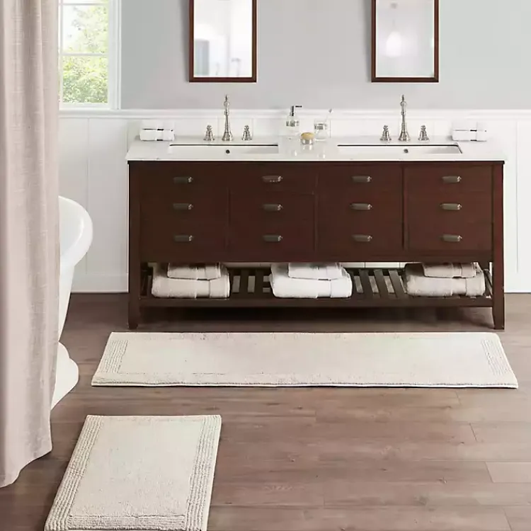 Kirklands Home Bathroom Rugs|Taupe Tufted Reversible Cotton Bath Mat, 34 in. Tan