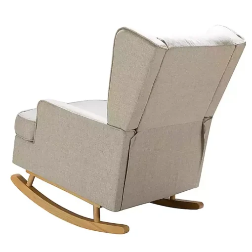 Kirklands Home Accent Chairs|Taupe Upholstered Natural Base Wingback Rocker Tan