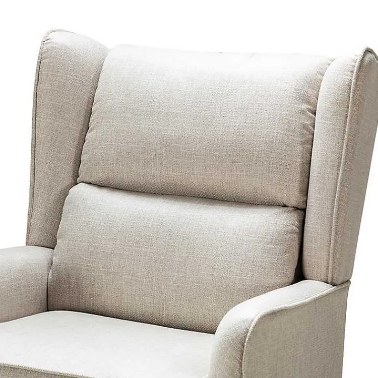 Kirklands Home Accent Chairs|Taupe Upholstered Natural Base Wingback Rocker Tan