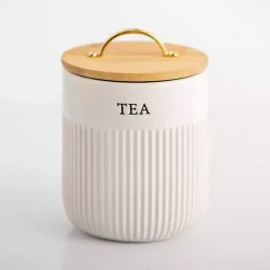Kirklands Home Kitchen Storage|Tea Ribbed Ceramic Canister Ivory
