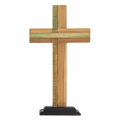 New Teak Wood Cross Tabletop Sculpture Statues & Figurines