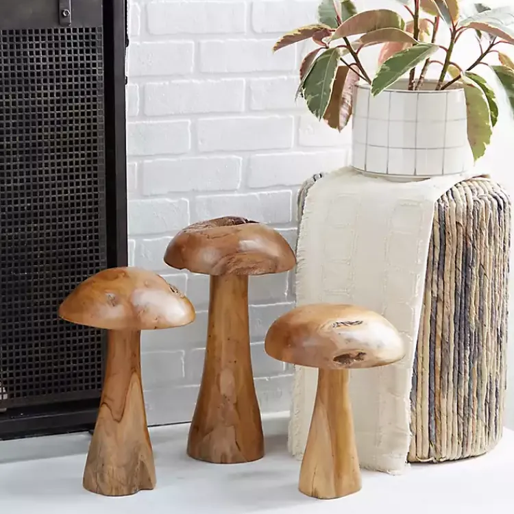 Outlet Teakwood Mushroom 3-pc. Sculpture Set Statues & Figurines