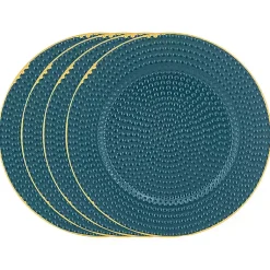 Kirklands Home Serving & Entertaining|Teal and Gold Hobnail Chargers, Set of 4 Blue