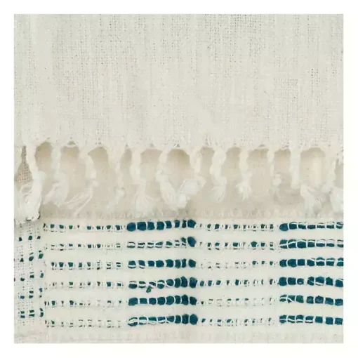 Online Teal and Ivory Woven Stripe Throw Blankets & Throws
