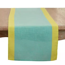 Kirklands Home Table Linens|Teal and Mustard Colorblock Table Runner