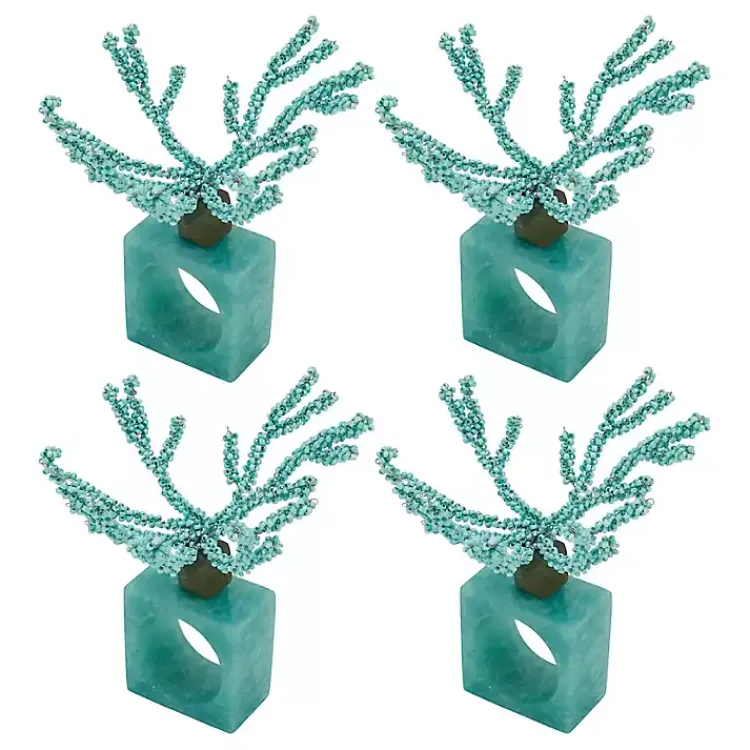 Kirklands Home Table Linens|Teal Beaded Coral Napkin Rings, Set of 4 Blue