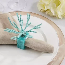 Kirklands Home Table Linens|Teal Beaded Coral Napkin Rings, Set of 4 Blue