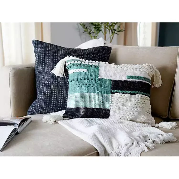 New Teal Braided Color Block Lumbar Pillow Pillows