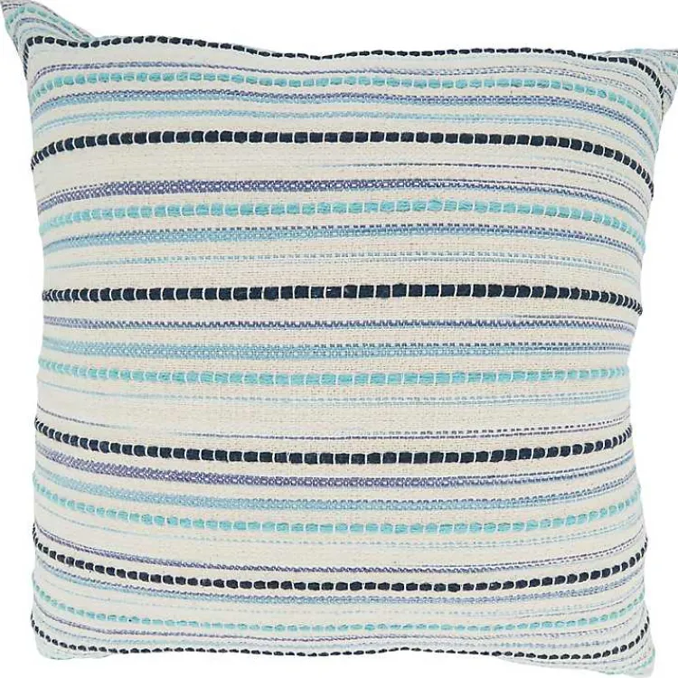 Teal Dash Stripe Woven Throw Pillow Pillows