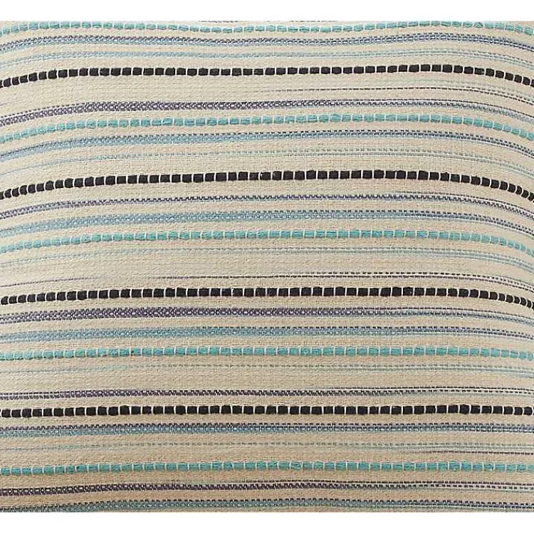 Teal Dash Stripe Woven Throw Pillow Pillows