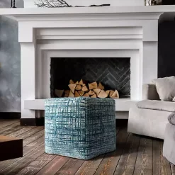 Hot Teal Distressed Geo Ultra-Soft Pouf Poufs & Floor Cushions