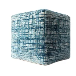 Hot Teal Distressed Geo Ultra-Soft Pouf Poufs & Floor Cushions