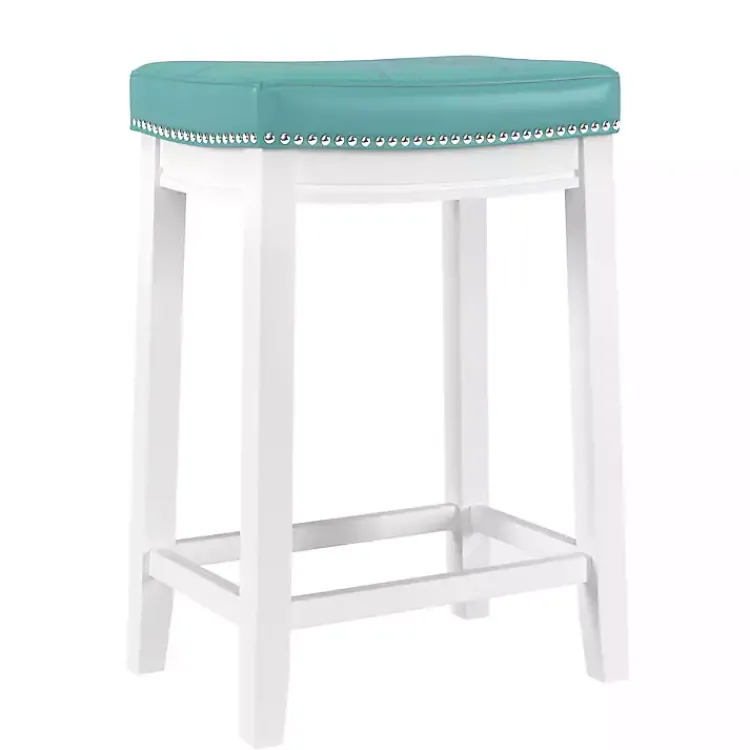 Kirklands Home Bar Stools & Counter Height Stools|Teal Faux Leather Claridge Counter Stool Blue