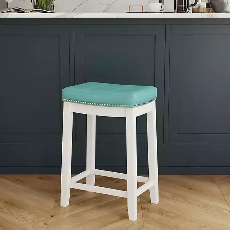 Kirklands Home Bar Stools & Counter Height Stools|Teal Faux Leather Claridge Counter Stool Blue