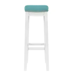 Kirklands Home Bar Stools & Counter Height Stools|Teal Faux Leather Claridge Bar Stool Blue