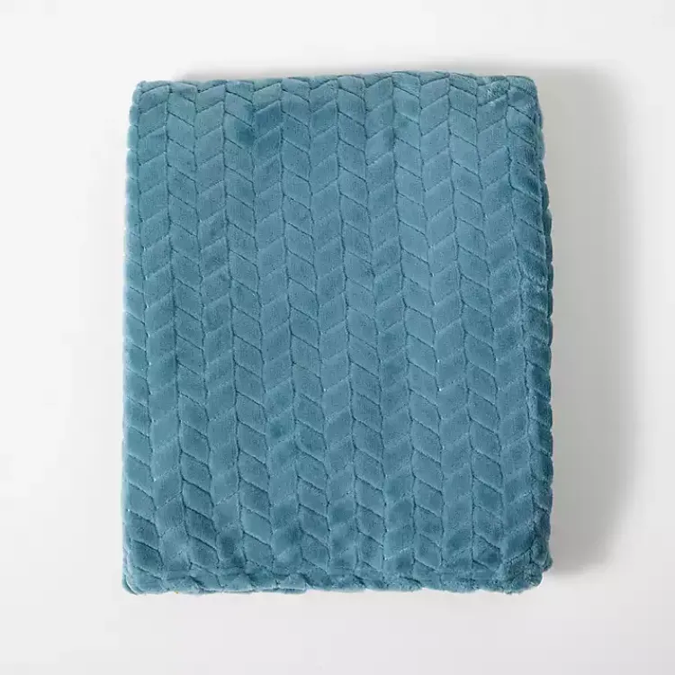 Sale Teal Heavenly Herringbone Plush Throw Blankets & Throws