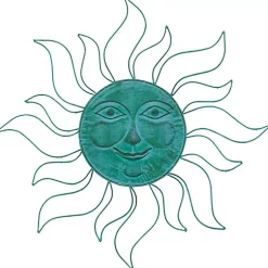 Kirklands Home Wall Plaques|Teal Metal Sun Face Wall Plaque Blue