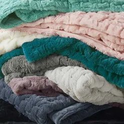 Outlet Teal Ruched Faux Fur Throw Blankets & Throws