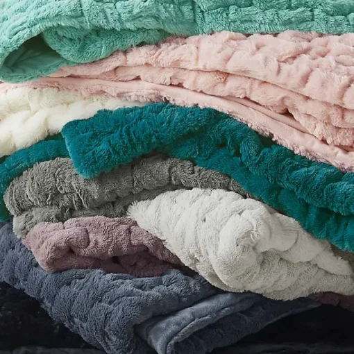 Outlet Teal Ruched Faux Fur Throw Blankets & Throws