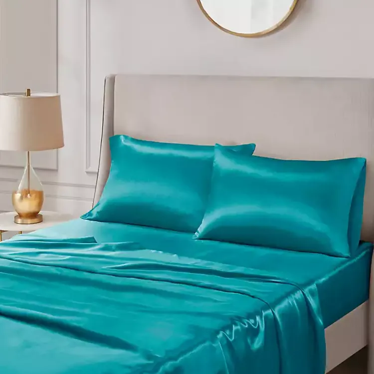 Kirklands Home Bed Sheets|Teal Satin Standard 2-pc. Pillow Case Set Blue