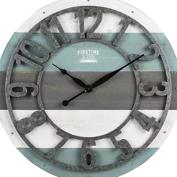Kirklands Home Clocks|Teal Wood Plank Wall Clock Blue