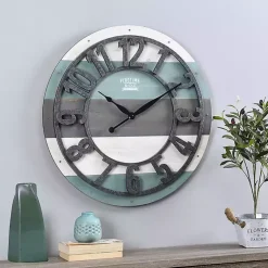 Kirklands Home Clocks|Teal Wood Plank Wall Clock Blue