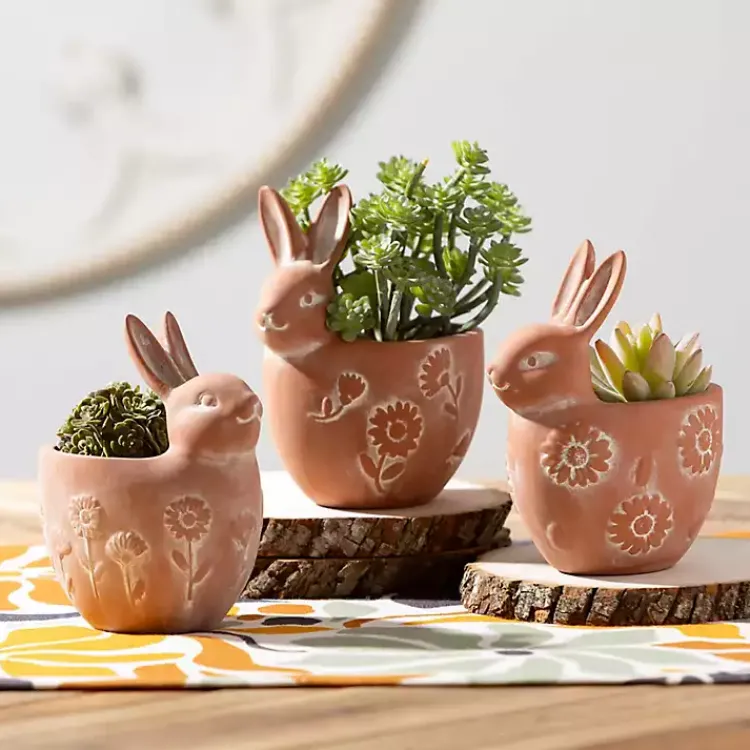 Best Terracotta Bunny Planters, Set of 3 Easter Decorations