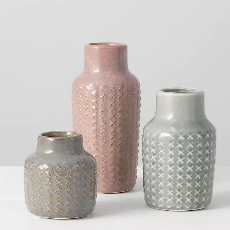 Online Textured Ceramic Vases, Set of 3 Vases
