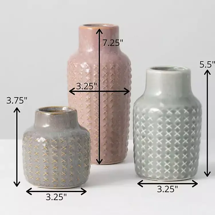 Online Textured Ceramic Vases, Set of 3 Vases