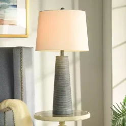 Kirklands Home Table Lamps|Textured Denim Blue Tapered Table Lamp White